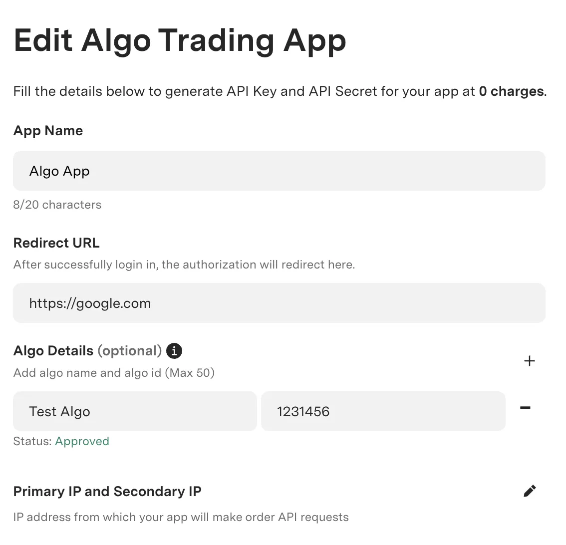 App form showing approved Algo ID status