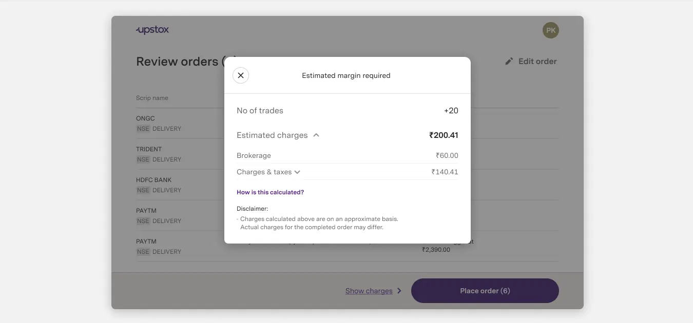 UpLink business application order charges