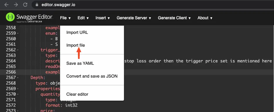 Swagger import file