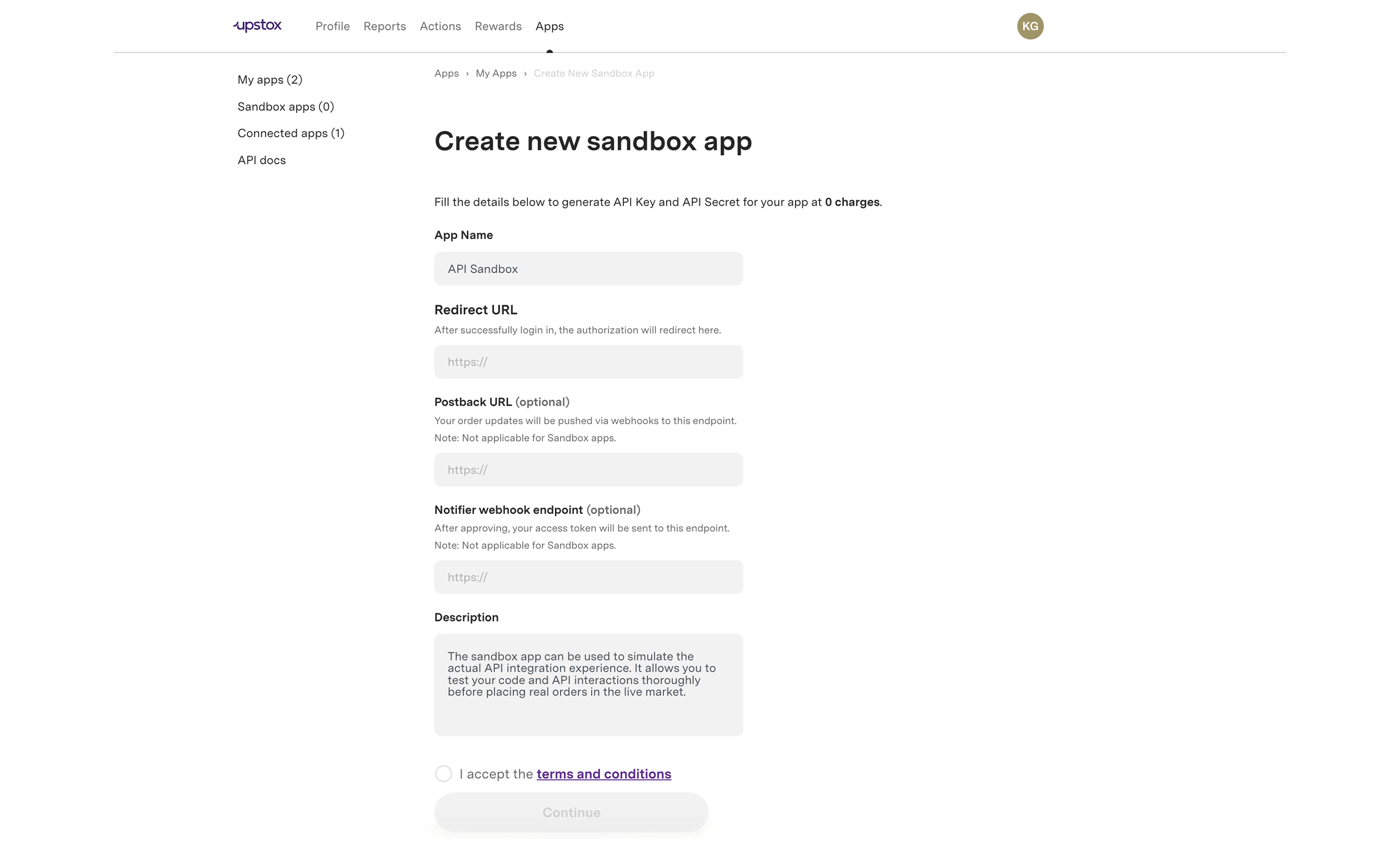 App Creation Form